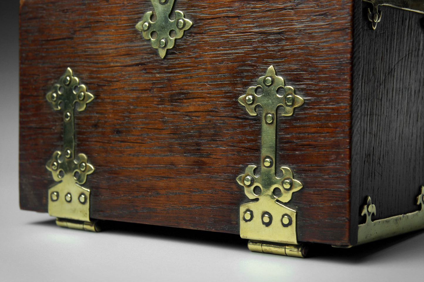 Gothic Revival Brass Bound Oak Box