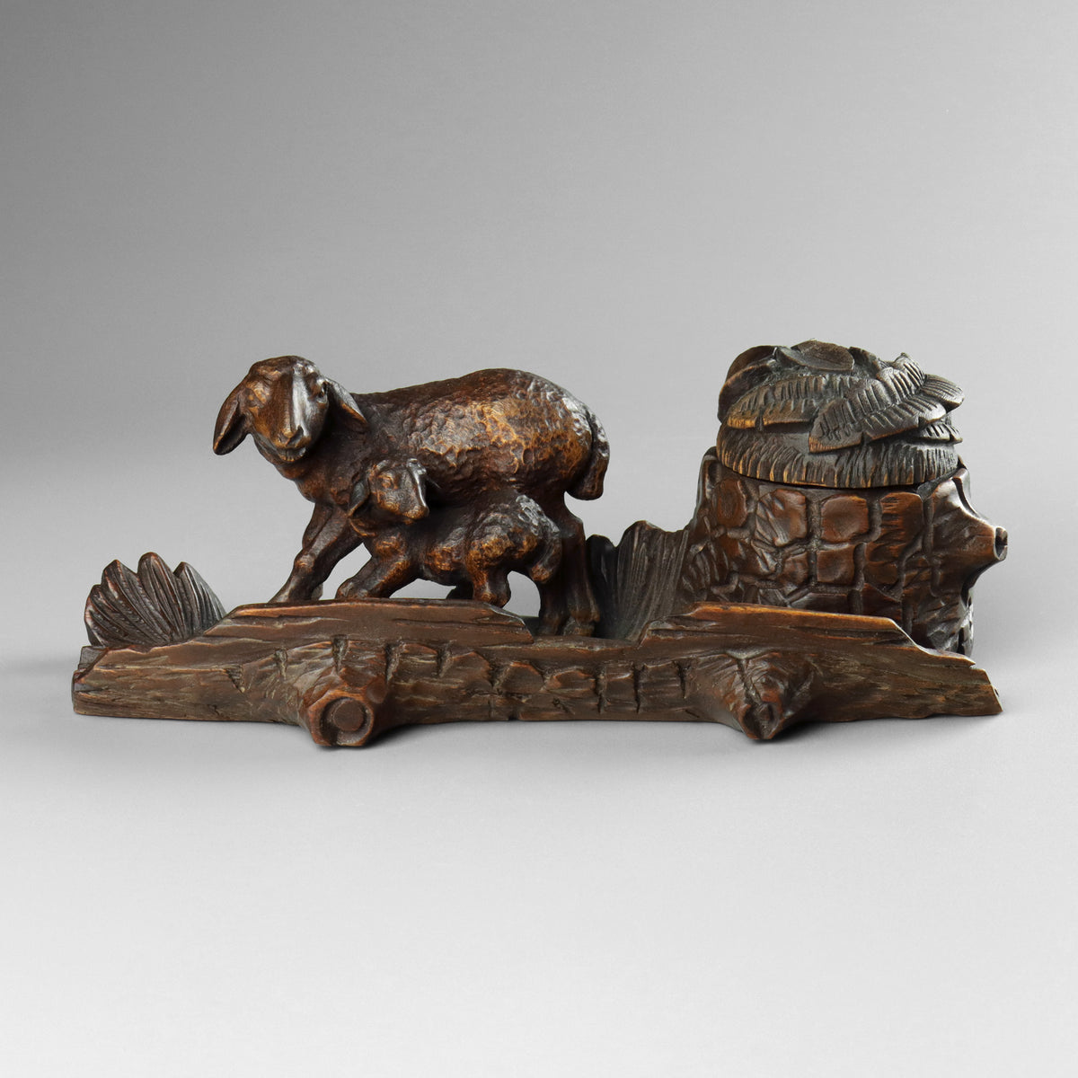 Black Forest Carved Sheep Inkwell