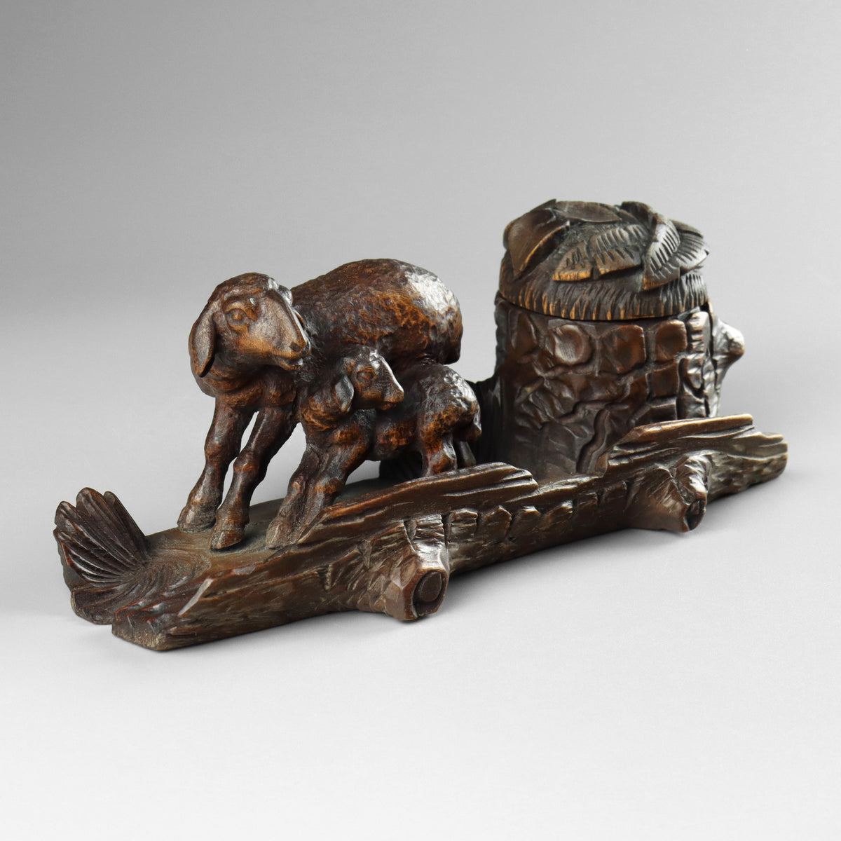 Black Forest Carved Sheep Inkwell