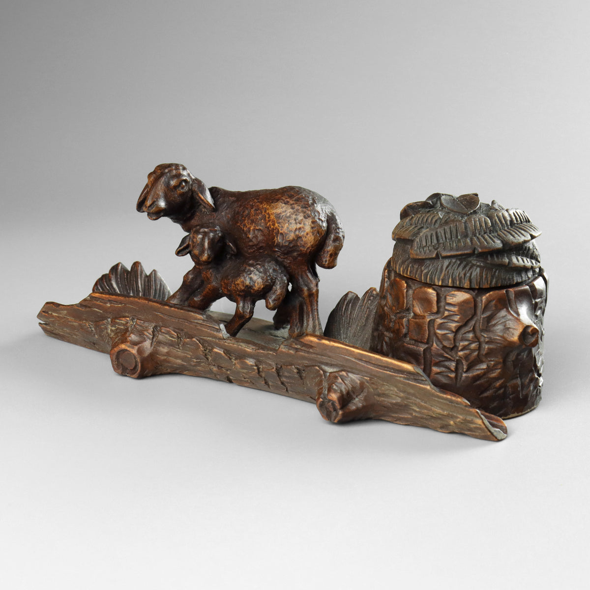 Black Forest Carved Sheep Inkwell