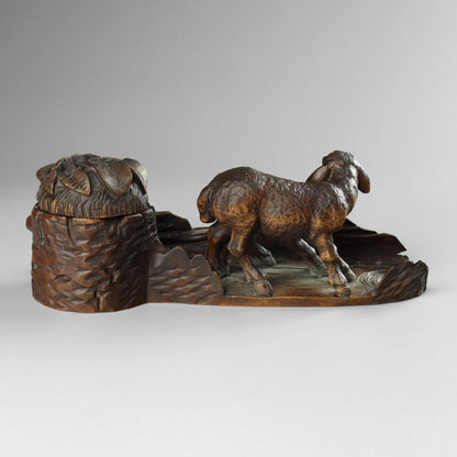 Black Forest Carved Sheep Inkwell