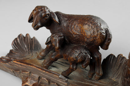 Black Forest Carved Sheep Inkwell