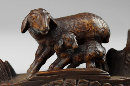 Black Forest Carved Sheep Inkwell