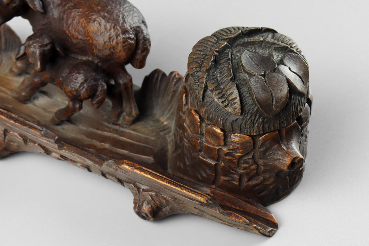 Black Forest Carved Sheep Inkwell