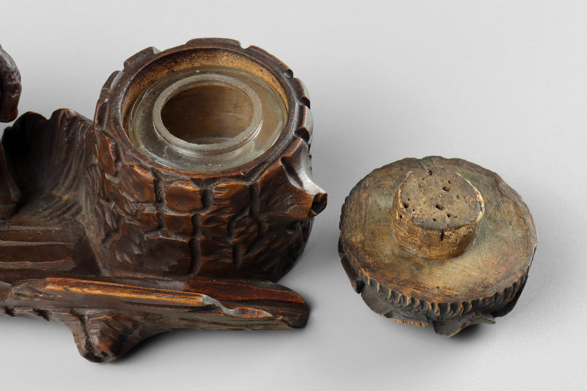 Black Forest Carved Sheep Inkwell