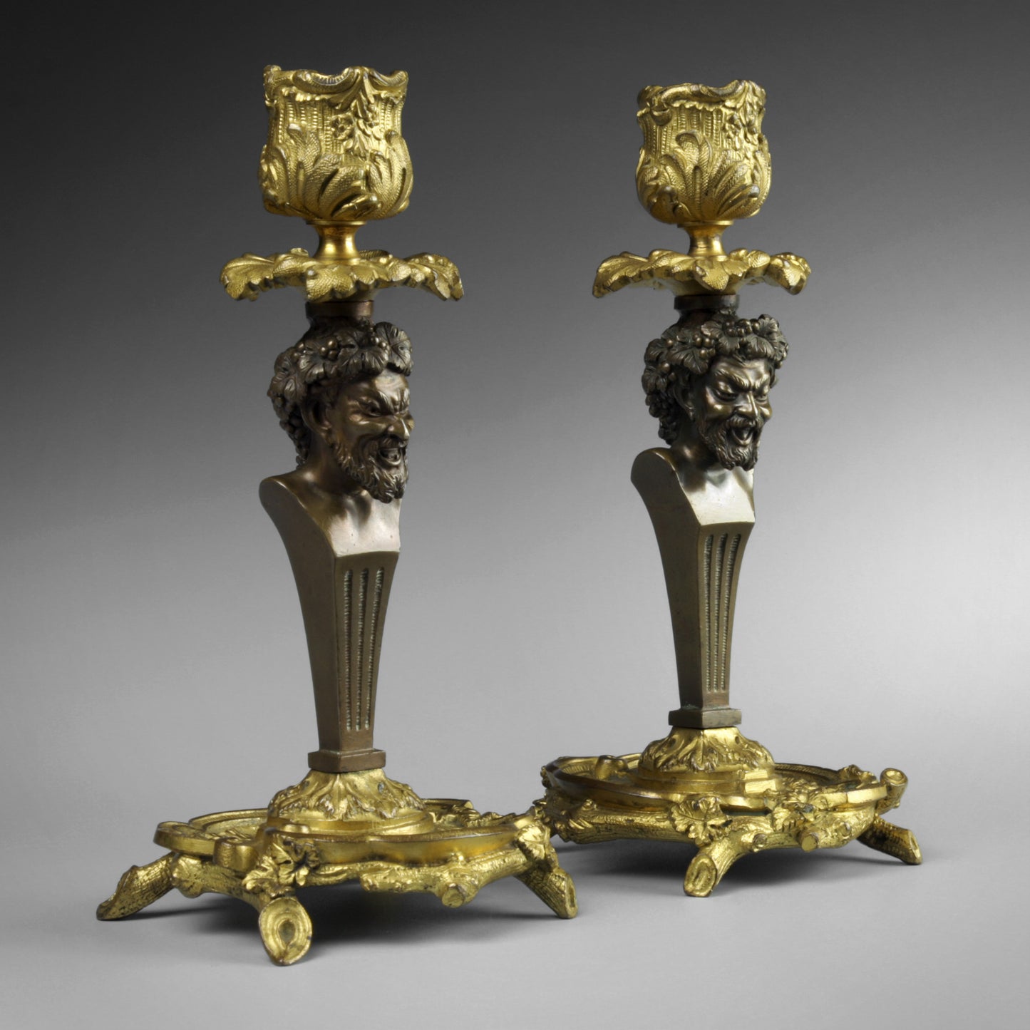 Bronze Ormolu Satyr Candlesticks