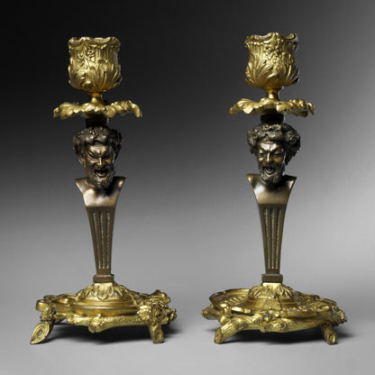 Bronze Ormolu Satyr Candlesticks