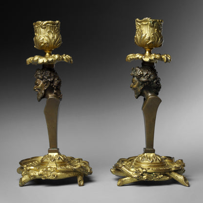 Bronze Ormolu Satyr Candlesticks