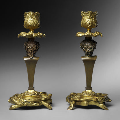 Bronze Ormolu Satyr Candlesticks