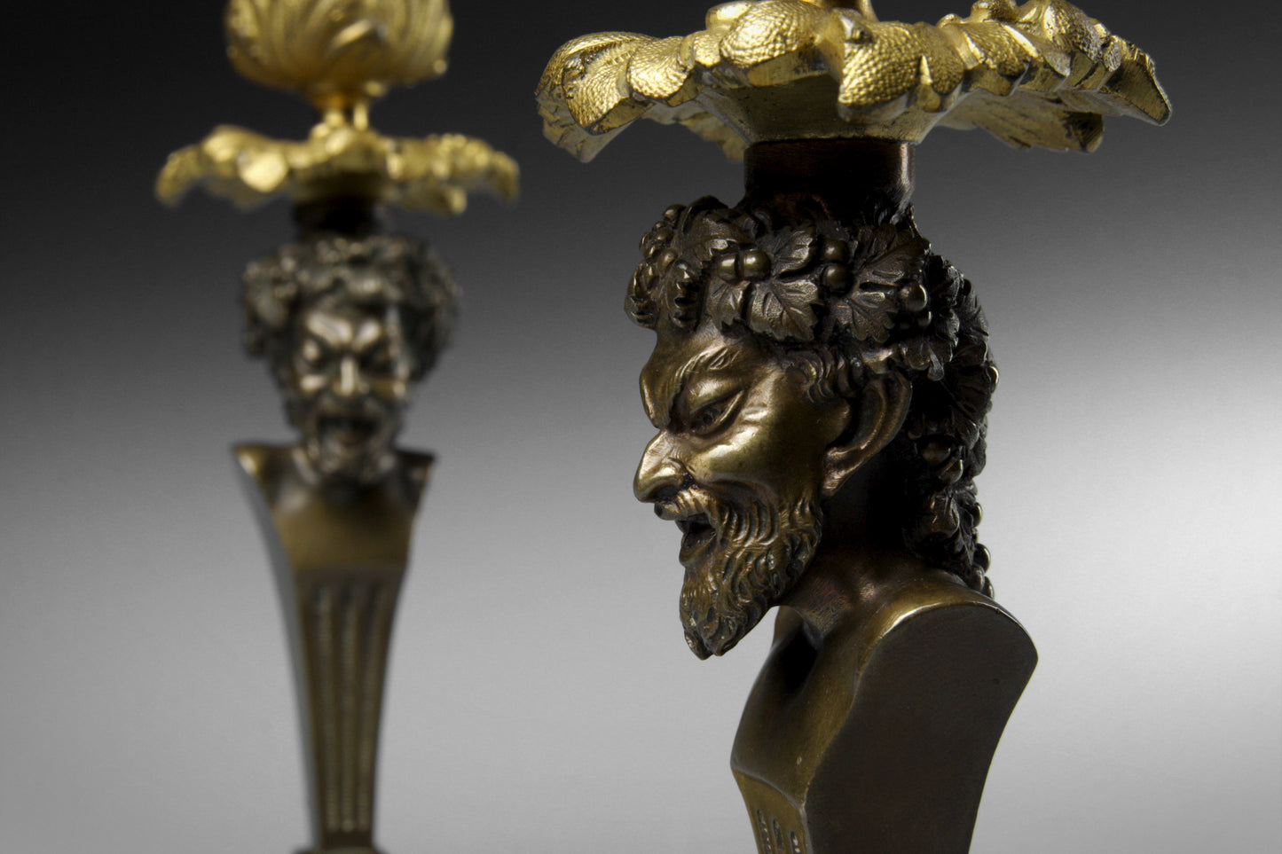 Bronze Ormolu Satyr Candlesticks