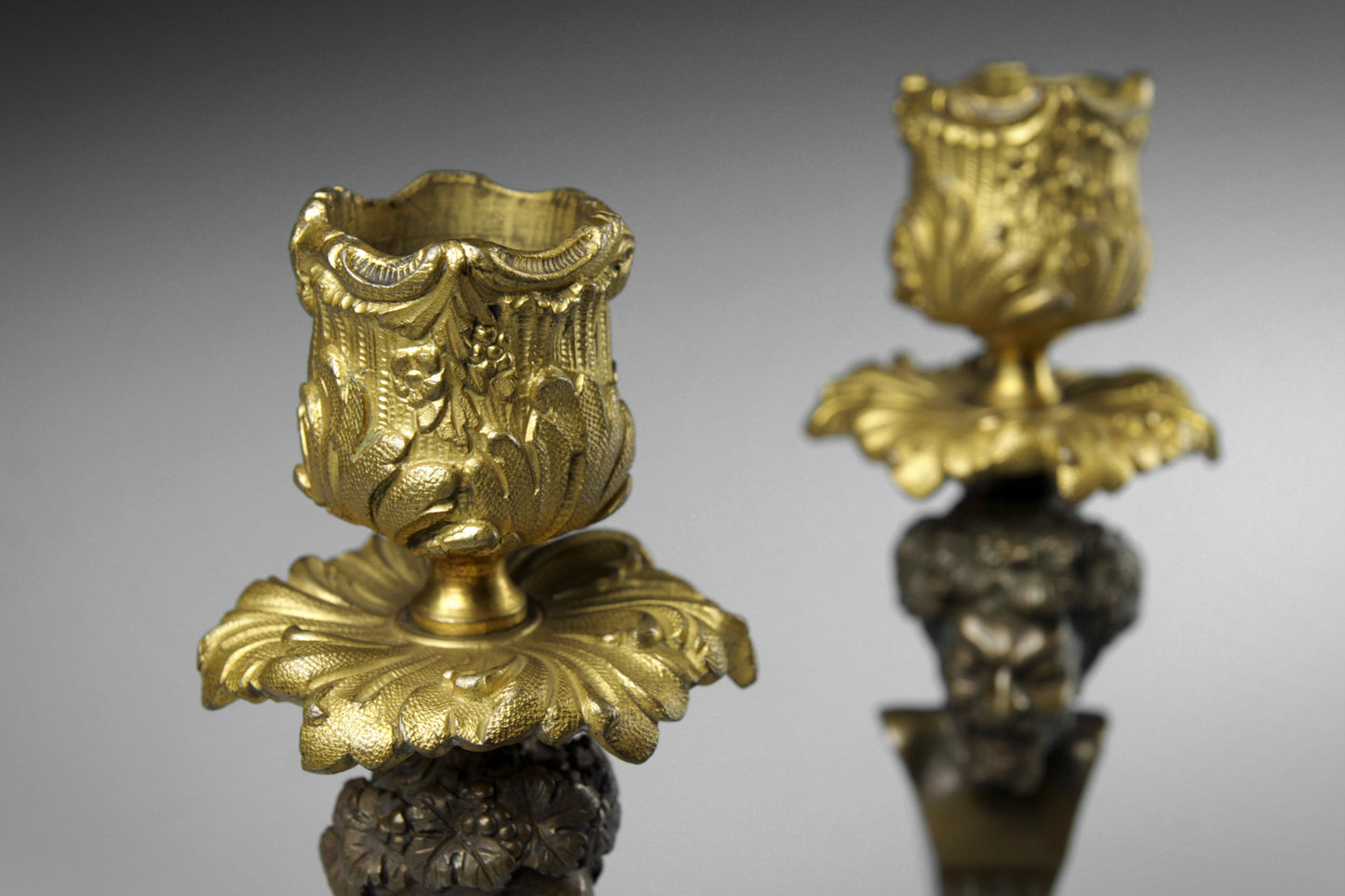 Bronze Ormolu Satyr Candlesticks