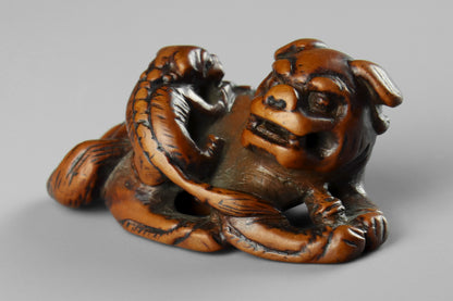 Netsuke of a Shishi & Cub